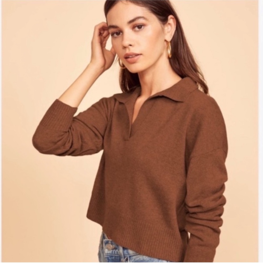 REFORMATION | Cropped Cashmere Polo Sweater in Cinnamon